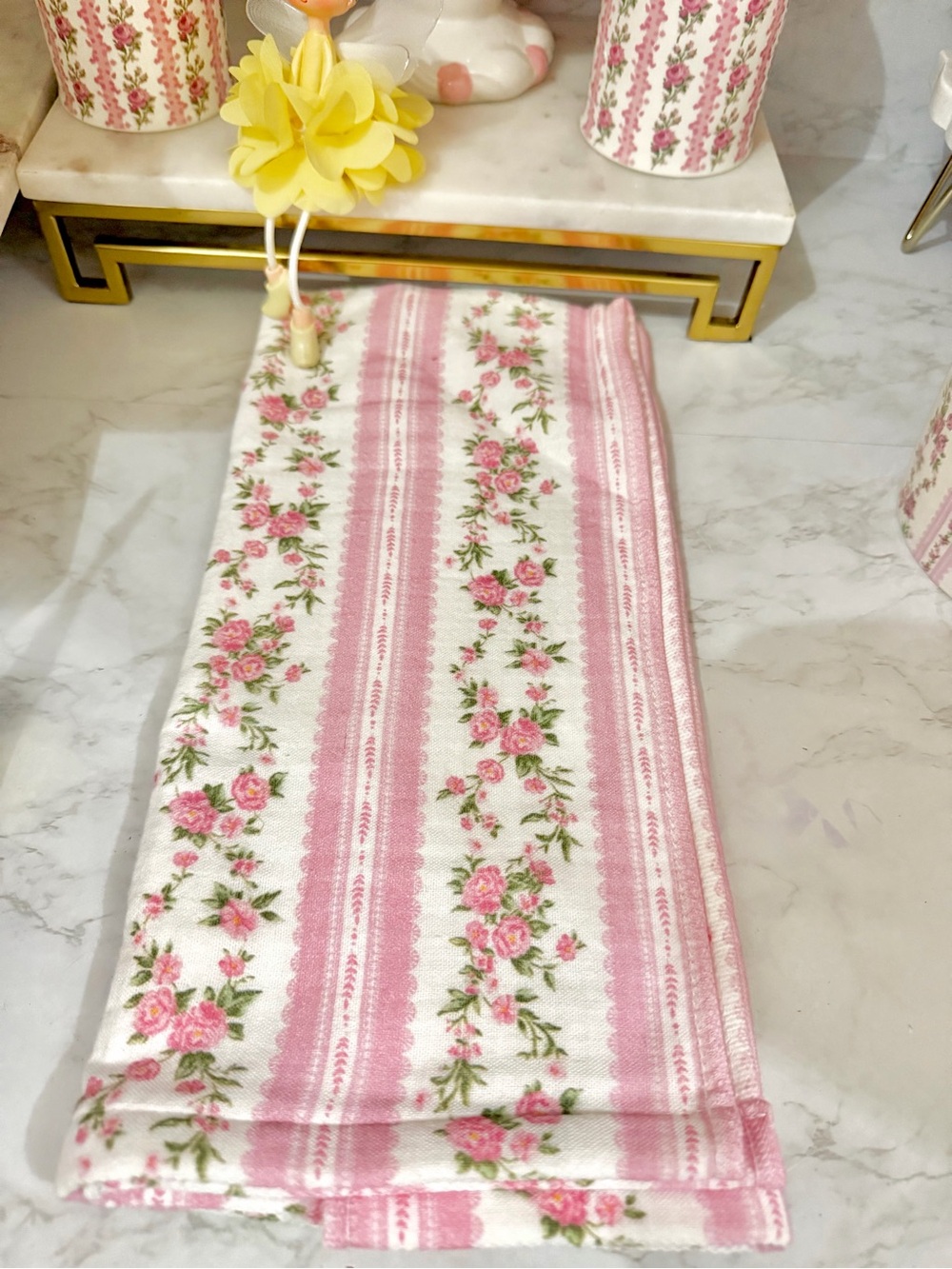 Pink Floral Stripe Kitchen Towel